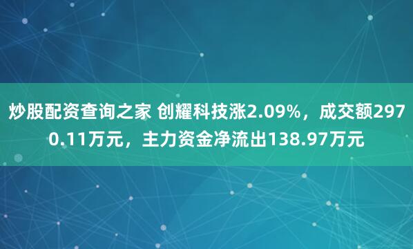 炒股配资查询之家 创耀科技涨2.09%，成交额2970.11万元，主力资金净流出138.97万元